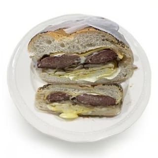 EL DIABLO (Spicy Beef Sausage Eggs N, Cheese) on a Roll