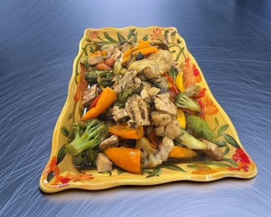 Teryaki Chicken Over Rice and Veggies.