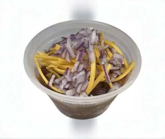 Chili N Cheese Topped with Onions.