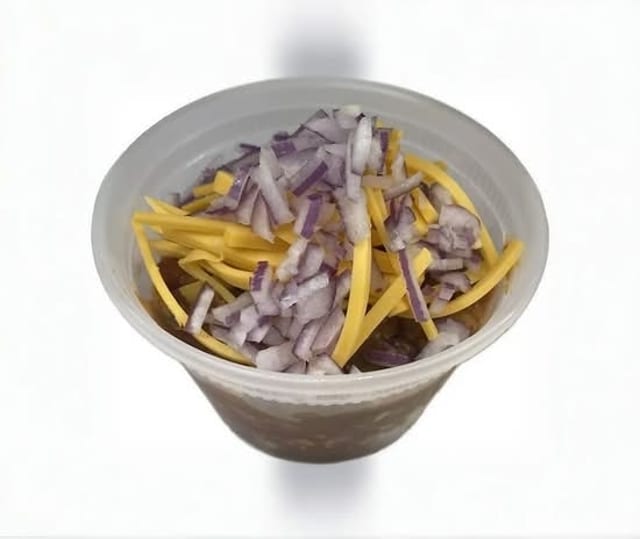 Chili N Cheese Topped with Onions.