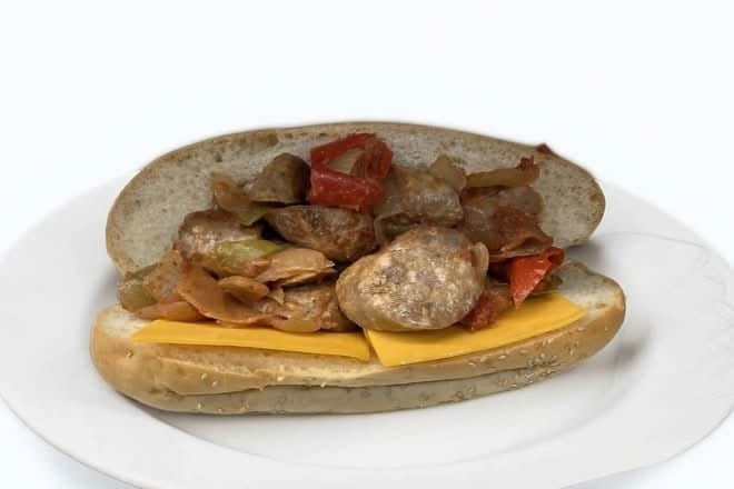 The Paisano (Sausage N Peppers Hero) with Cheddar Cheese.