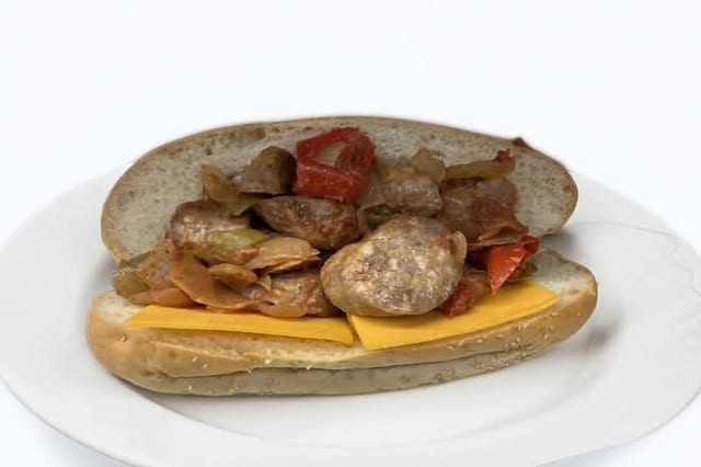 The Paisano (Sausage N Peppers Hero) with Cheddar Cheese.